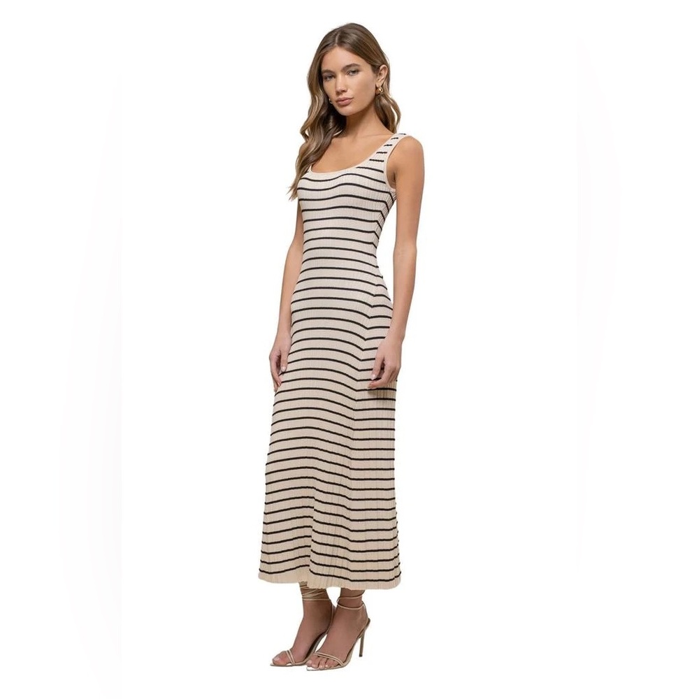 Blu Pepper Beige and Black Striped Scoop Neck Maxi Dress